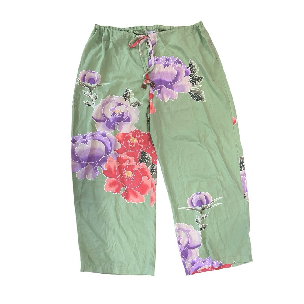 Natori satin green floral pajama set sz xl - Picture 2 of 10